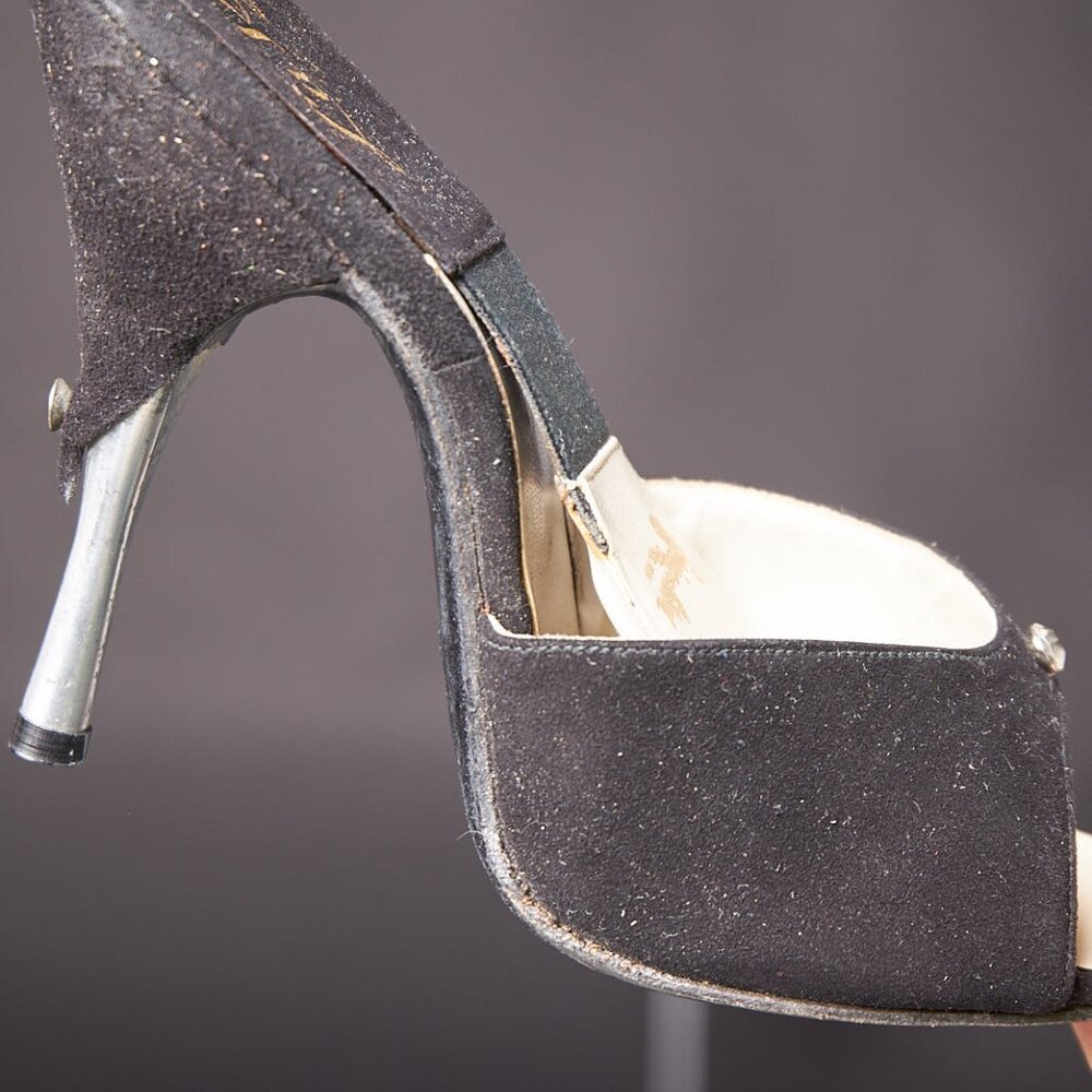 1950s Black Suede Metal Heel Spring-o-lator Heels